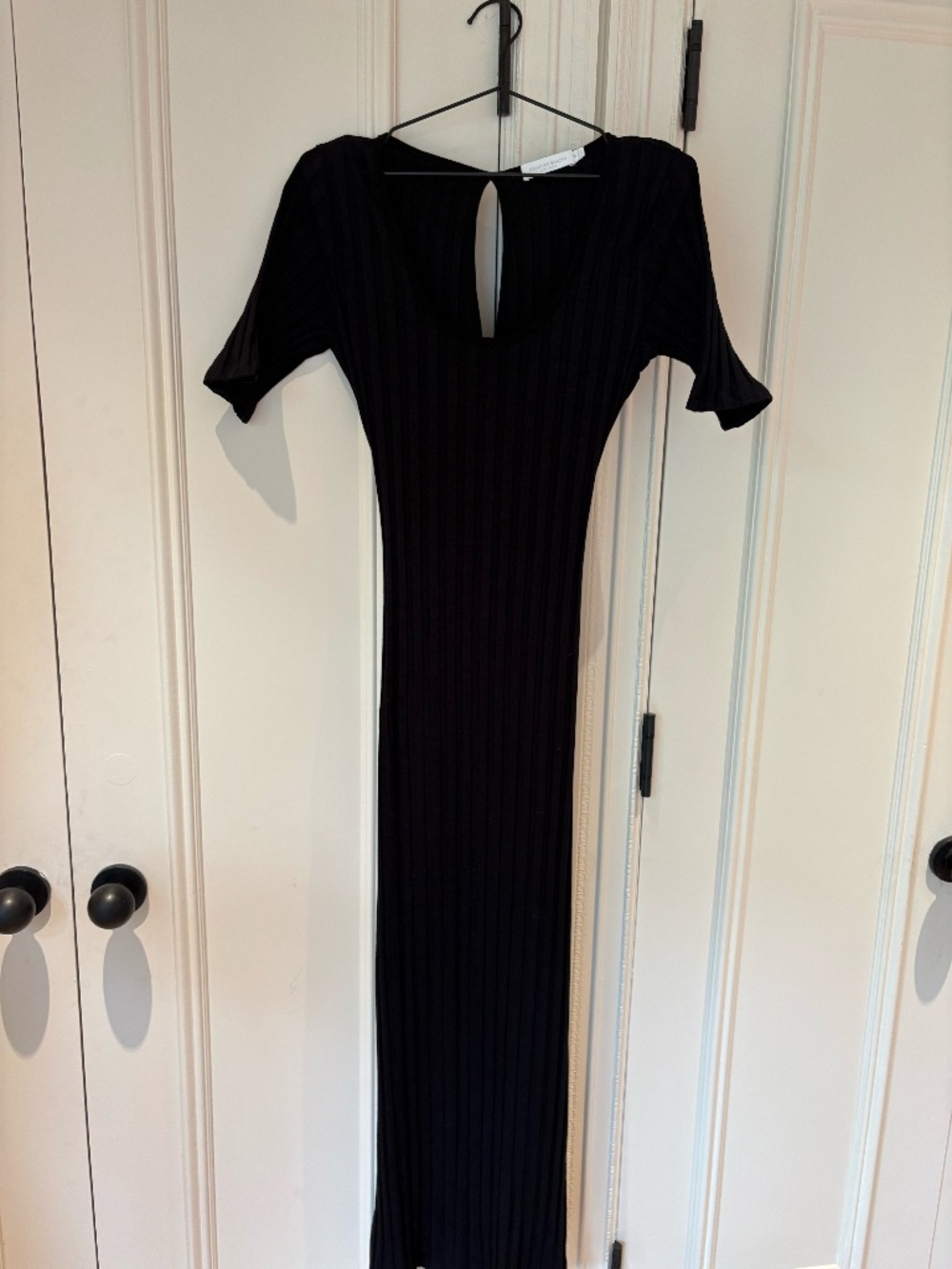 Simkhai Philippa Black Ribbed Cutout Twist Back dress.
